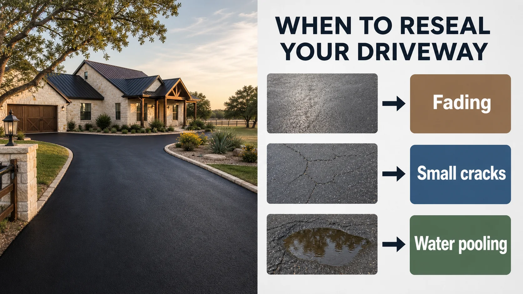Educational diagram for driveway sealing granbury tx showing Clean, Seal, Cure